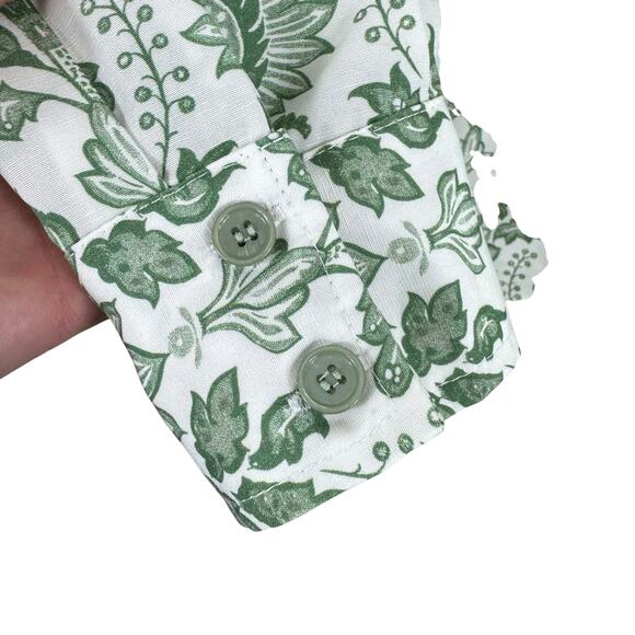 ASCOLLECTION NWT Green White Floral Cotton Tencel Cropped Button Up Blouse Sz M - Picture 3 of 8